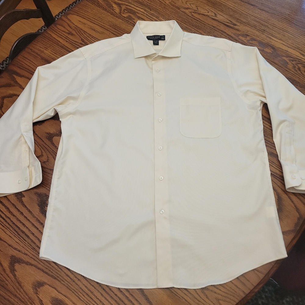 Pronto Uomo Mens Dress Shirt Size 17 1/2 / 32-22 Cream Non-Iron